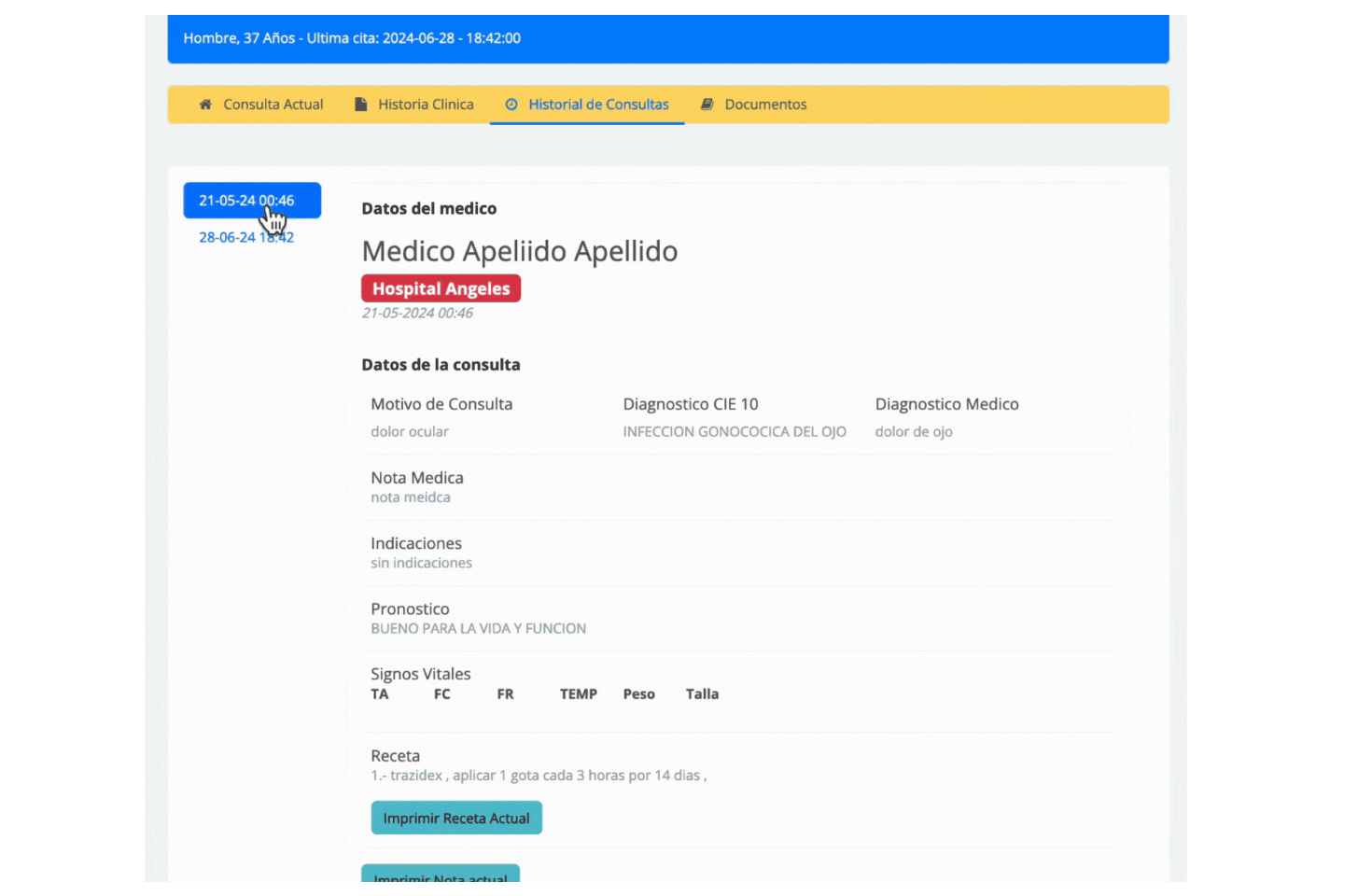 Historia Clínica de Paciente en Mi Consultorio Plus