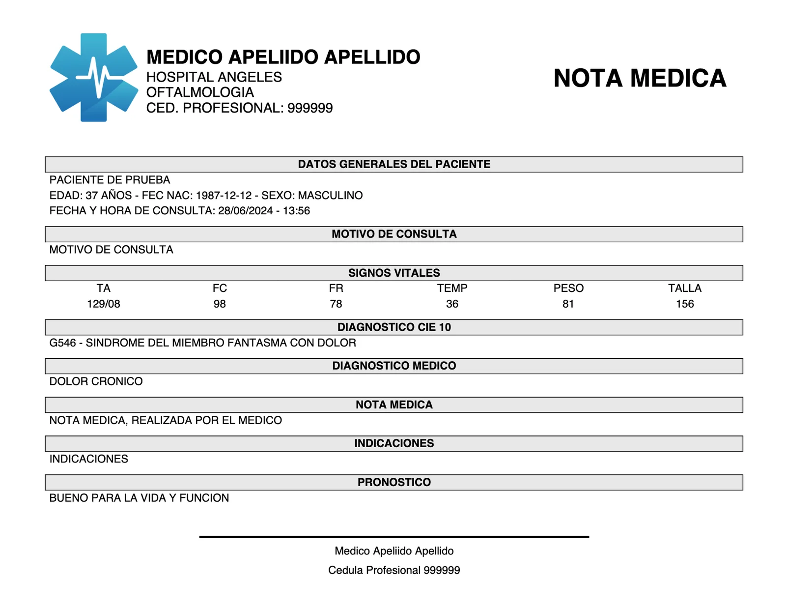 Pantalla de Edición de Nota Médica de Mi Consultorio Plus